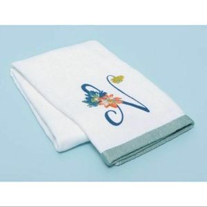 Letter N Kitchen Towel White Blue Monogram Cotton